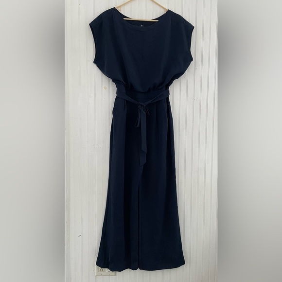 ELIZA J Navy Jumpsuit Casual Soft Full Length Wide Leg Jumpsuit Size 10 - Picture 2 of 11
